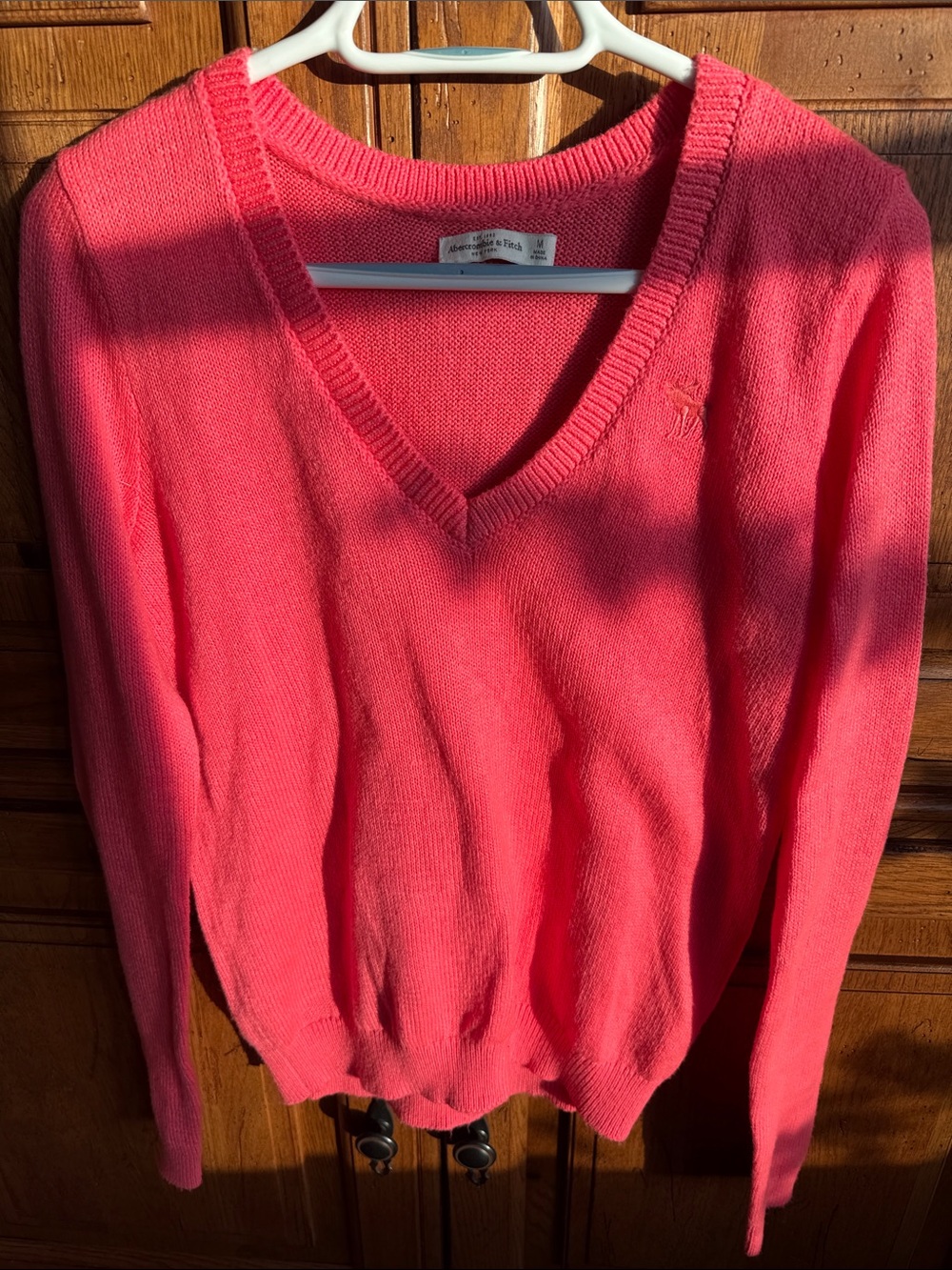Abercrombie & Fitch Women's V-Neck Sweater in Bright Coral
